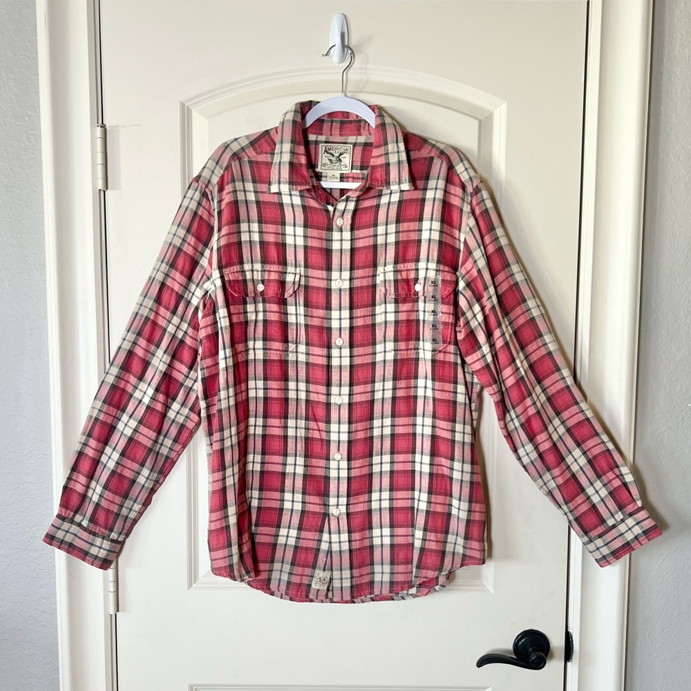 NWT American Living Men's XL Plaid Button Down Shirt Dusty Red Soft Cotton